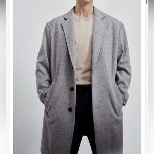 Zara COMBINATION LAPEL COLLAR pea COAT men’s overcoat size grey large